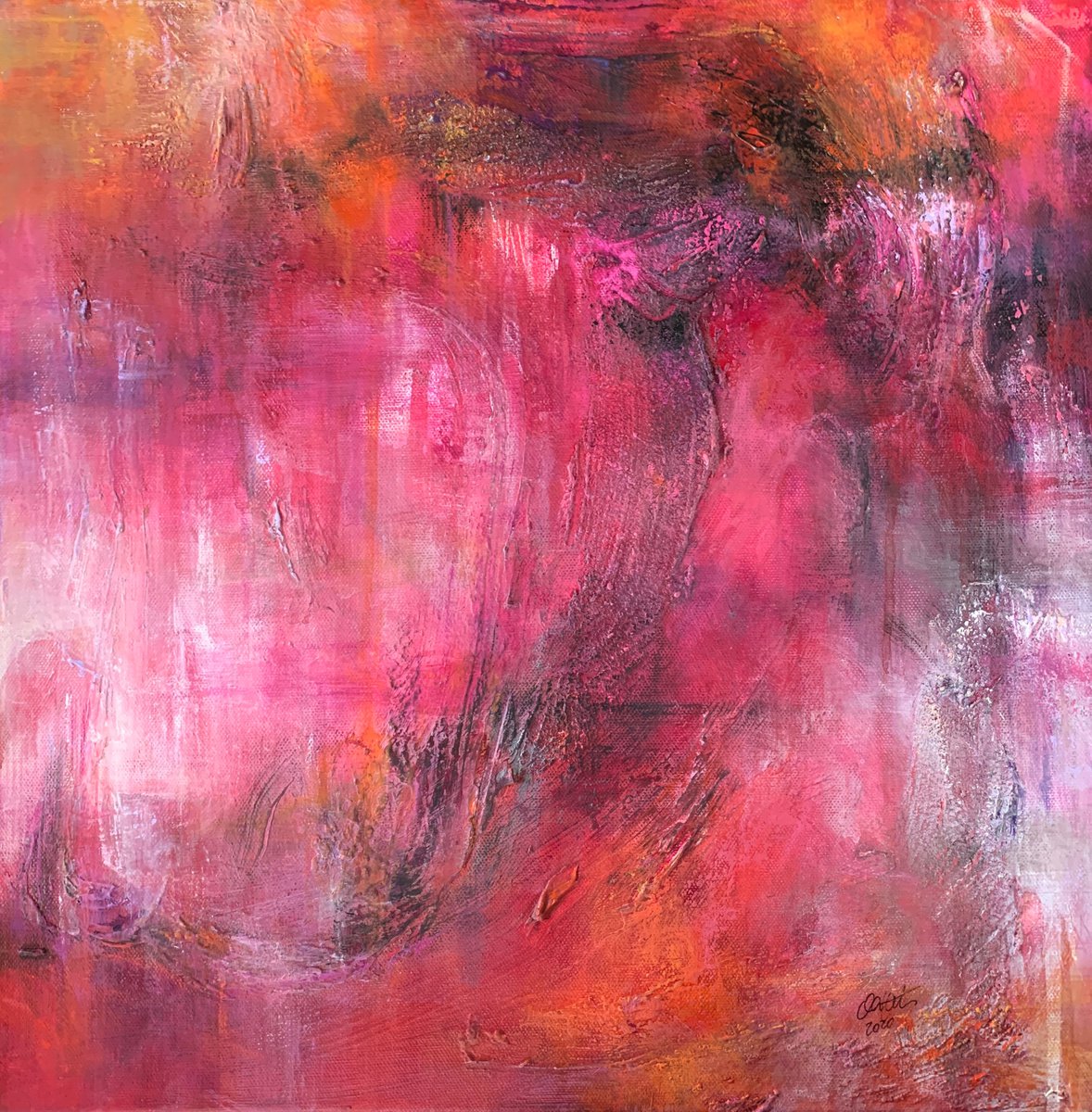 Organic Abstract Painting By Katja Wittmer, 17 X 17", Dusk, Original Artwork