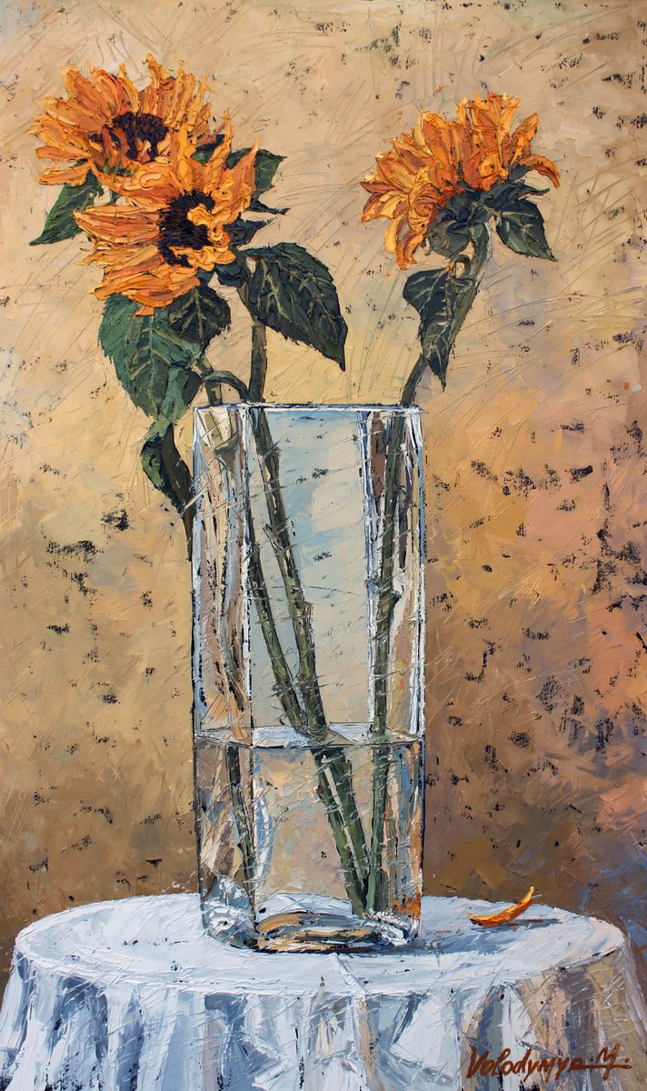 Sunflowers in a vase. by Volodymyr Melnychuk