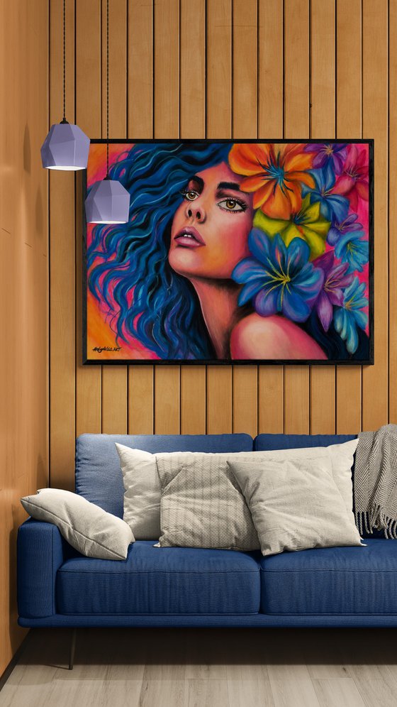 Surreal Floral Goddess - Oil Pastel Portrait