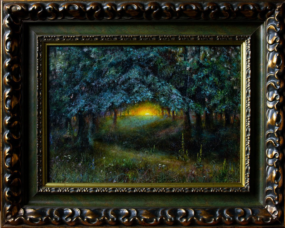 Impressionistic Landscape Oil Painting By Inga Loginova, 20 X 16, Sunset In The Forest, Original Artwork