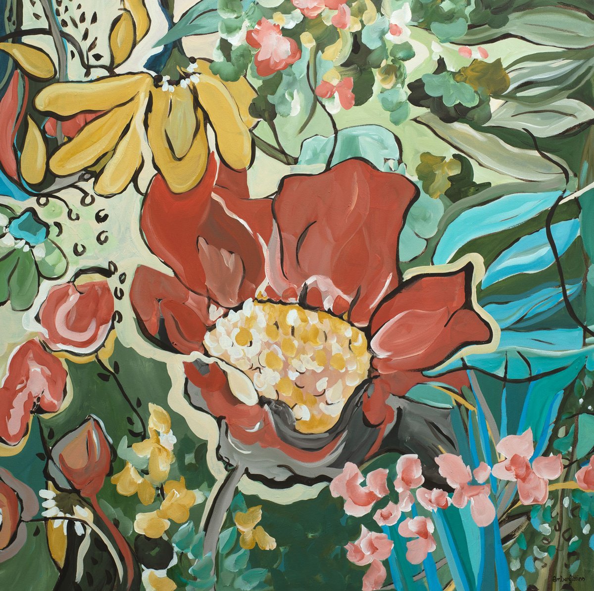 Illustrative Acrylic Painting , Australian Wildflowers By Amber Gittins, 39 X 39, Artwork For Sale On Artfinder