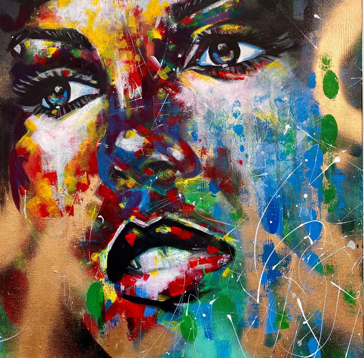 Abstract Portrait Acrylic Painting By Stevie Nicholson, 20 X 20", Glance, Original Artwork