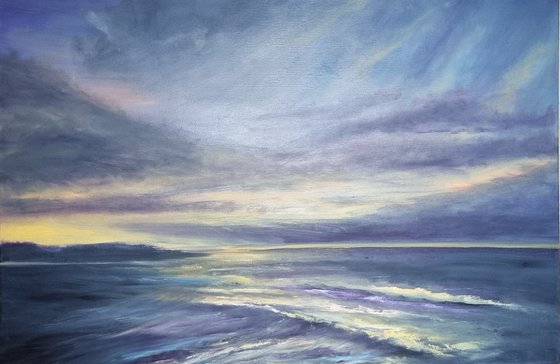 Before the Day 30"x20"×2" Seascape Oil Painting