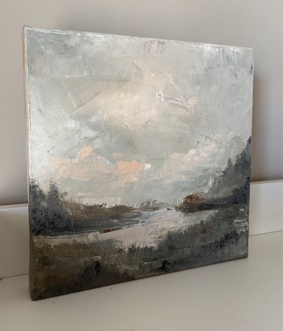 Impressionist lake river sunset