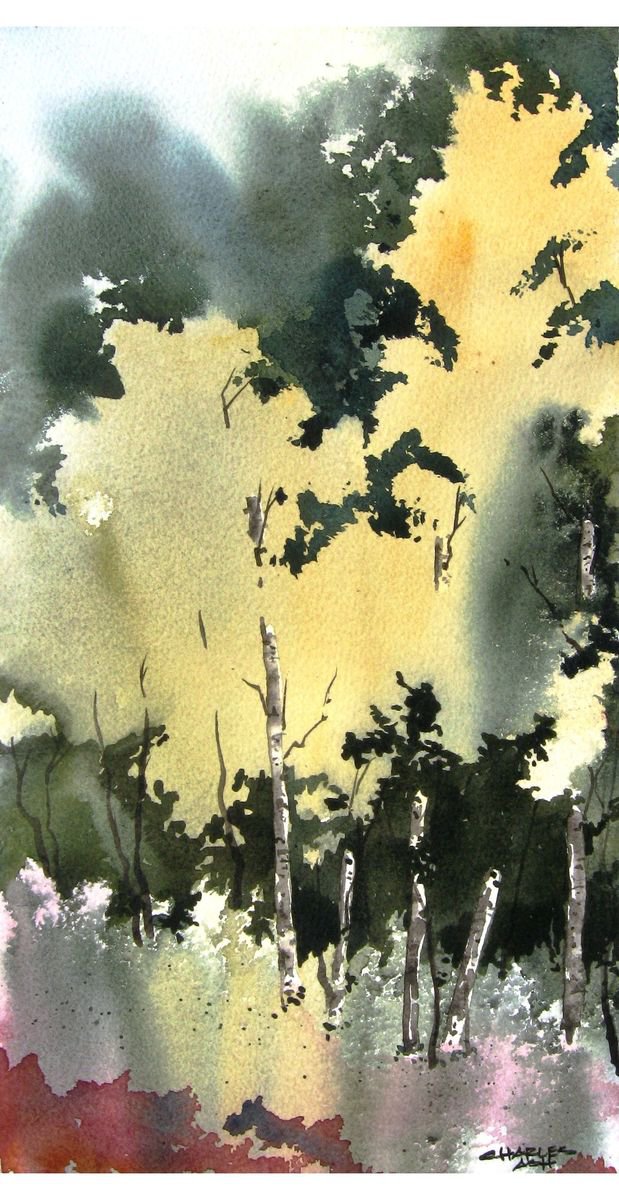 Little Aspen Grove III - Original Watercolor Painting by CHARLES ASH