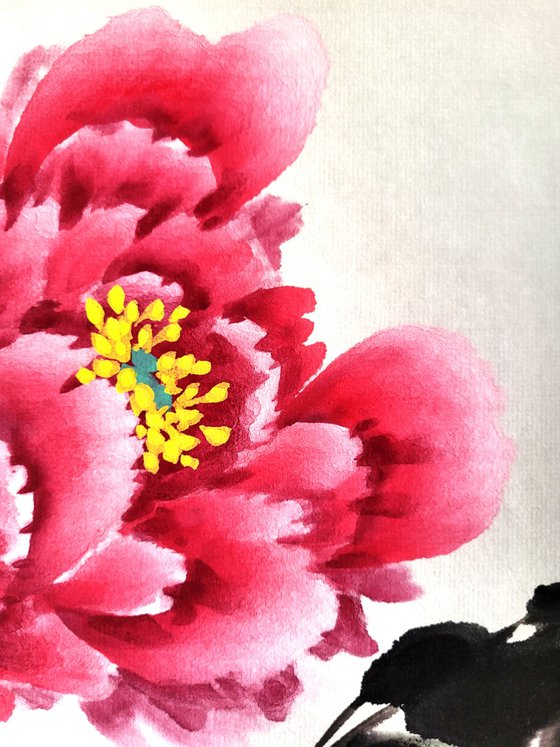 Red Peony and Ladybug