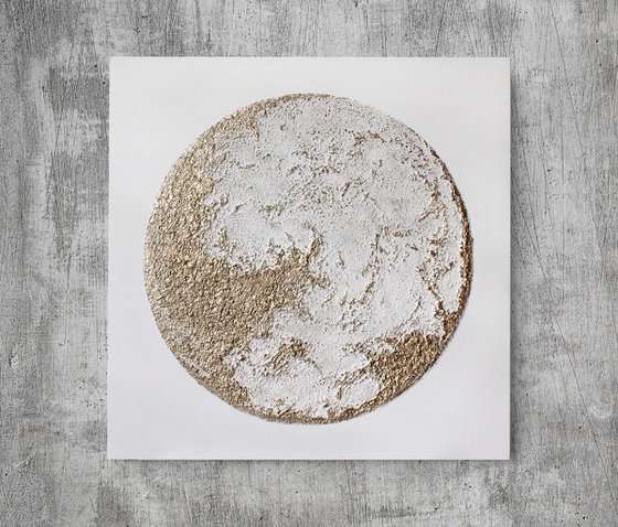 "White Moon" Moon textured gold art