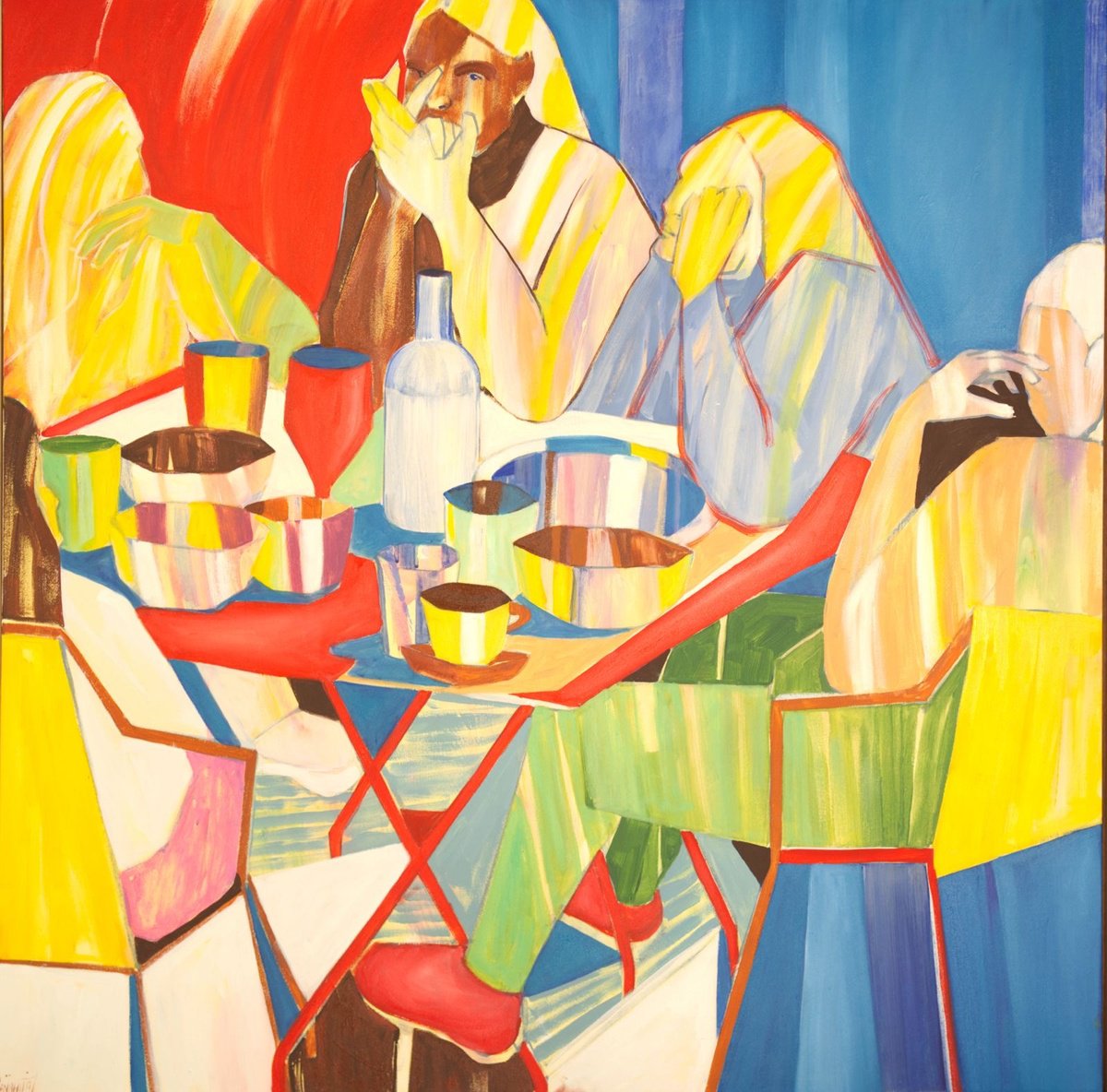 Expressive Portrait Oil Painting By Anahita Amouzegar, 41 X 41, Folded Time, Original Artwork