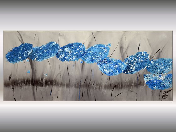 Blue Hydrangea - Abstract acrylic painting, Abstract Flowers