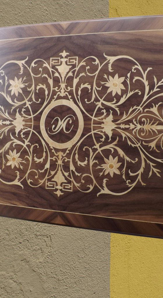 Marquetry floral ornament in furniture