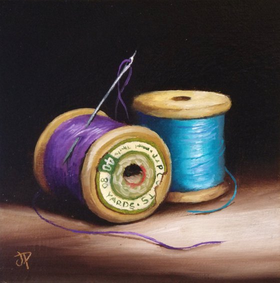 Vintage cotton reels still life