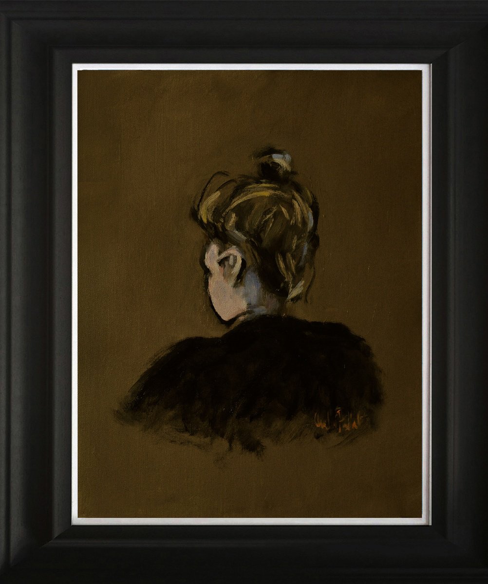 Impressionistic Portrait Oil Painting By Andre Pallat, 18 X 22, Young Woman In Church, Original Artwork