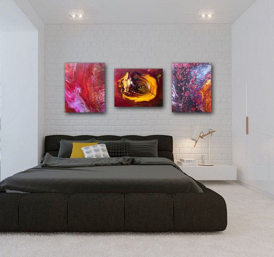 "Birth Of Consciousness Series" - FREE USA SHIPPING - Original Triptych, Abstract PMS Acrylic Paintings Series - 52" x 20"