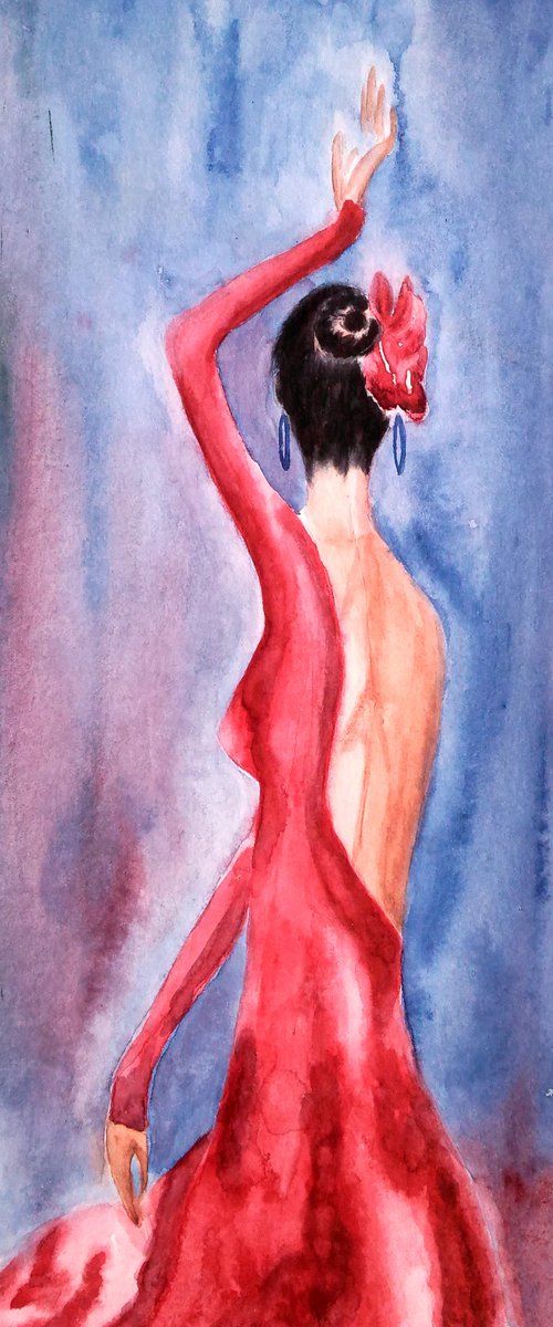 Flamenco Dancer original watercolor painting by Halyna Kirichenko