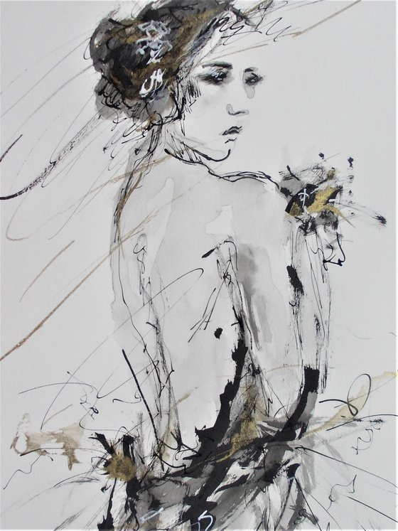 Woman  ink drawing series-Figurative drawing on paper-Special price