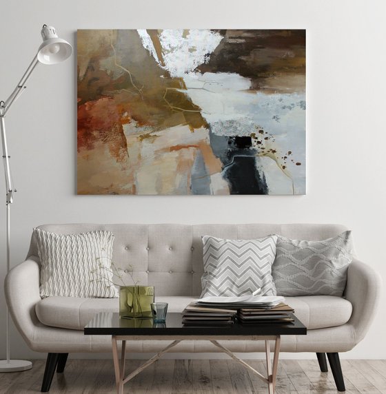 "Silence" Brown rust gray abstract art