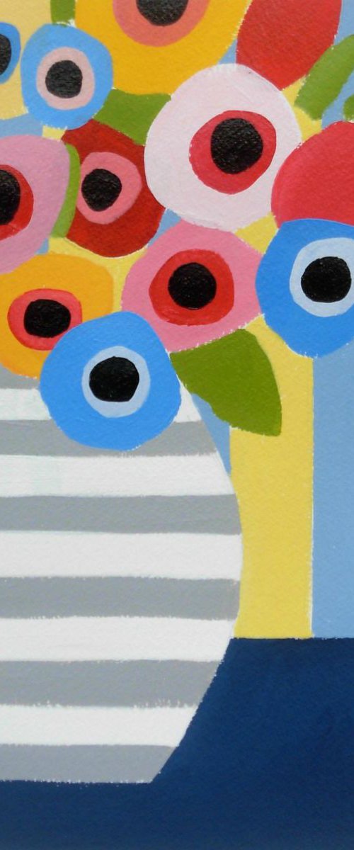 Mixed Flowers in a Striped Vase II by Jan Rippingham