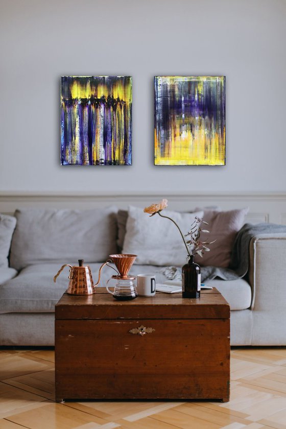 "Perfect For Each Other" - FREE USA SHIPPING - Original PMS Abstract Diptych Oil Paintings On Canvas - 32" x 20"