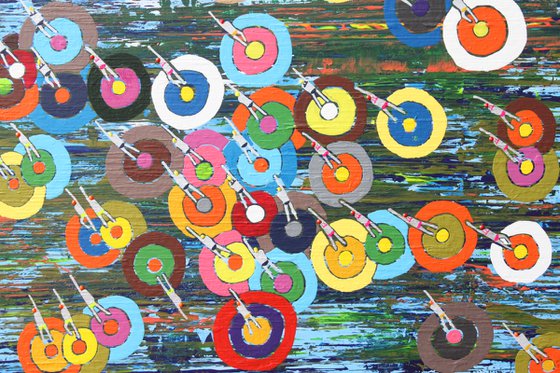 Swimmers 872 Multicolor bubbles over abstract blue sea