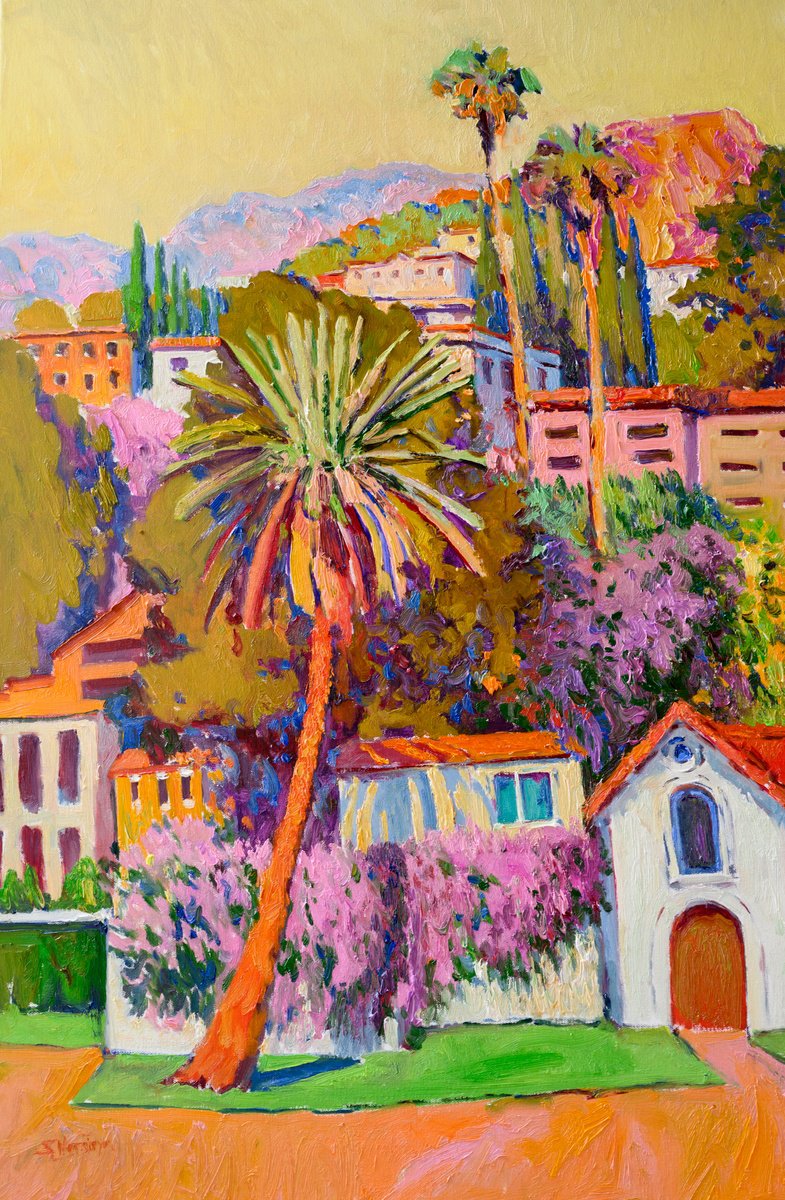 Expressive Landscape Oil Painting By Suren Nersisyan, 24 X 36", Landscape From Hollywood, Original Artwork