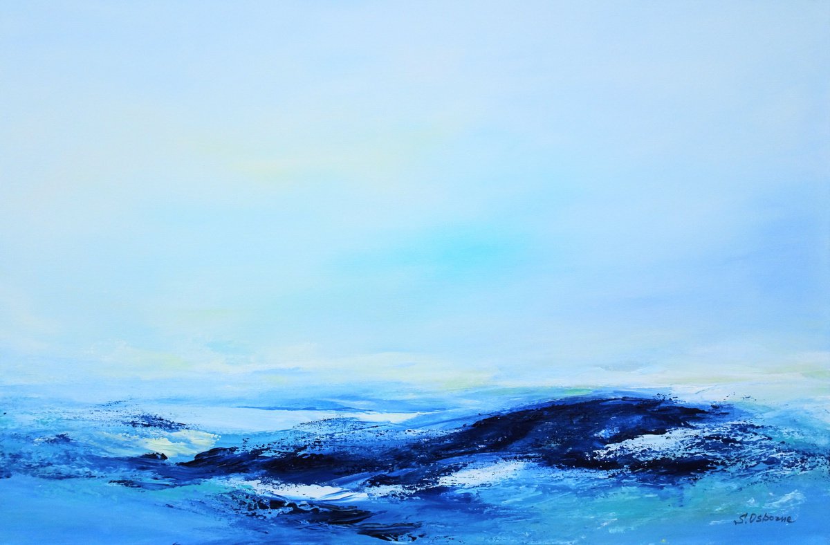 Large Abstract Seascape Painting #810-43. Beach, ocean, waves, sky with clouds. Coastal De... by Sveta Osborne