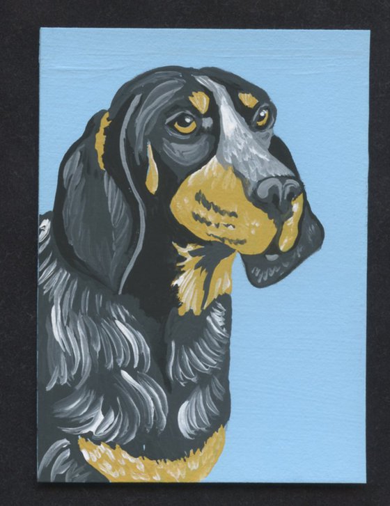 ACEO ATC Original Miniature Painting Blue tick Coonhound Pet Dog Art-Carla Smale