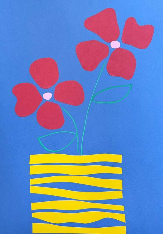 Red Flowers in Yellow Vase