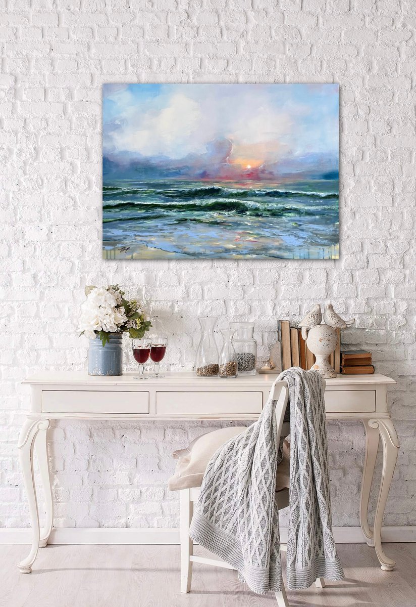 Impressionistic Landscape Acrylic Painting By Sandra Gebhardt-Hoepfner, 31 X 24", Oceanlove 1, Original Artwork