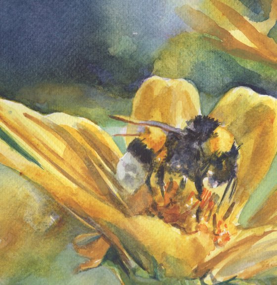 Framed Watercolour Bee on Flower