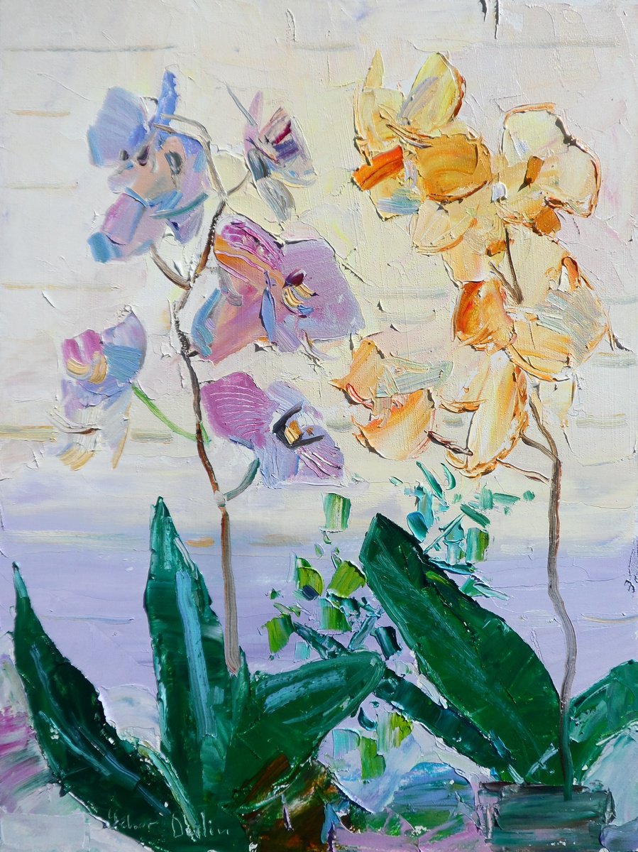 Impressionistic Botanical Oil Painting By Yehor Dulin, 12 X 16", " Phalaenopsis ", Original Artwork