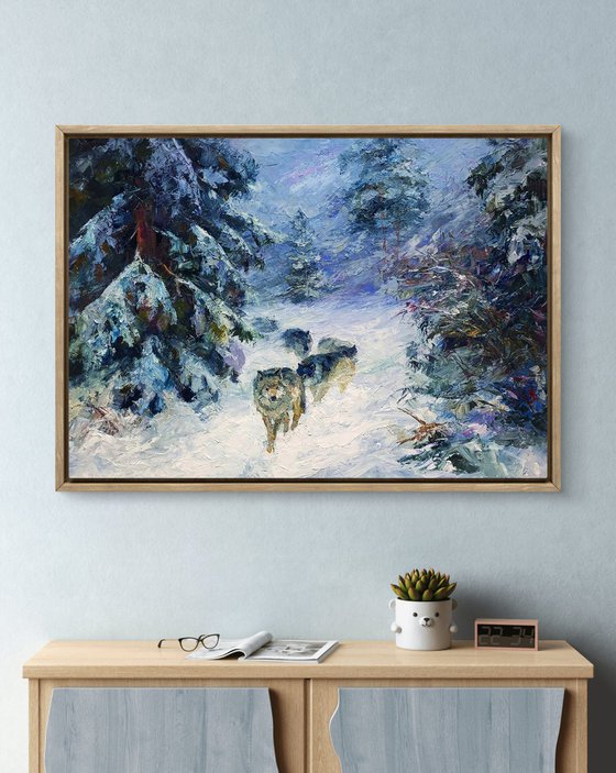 Wolf Pack In The Winter Forest