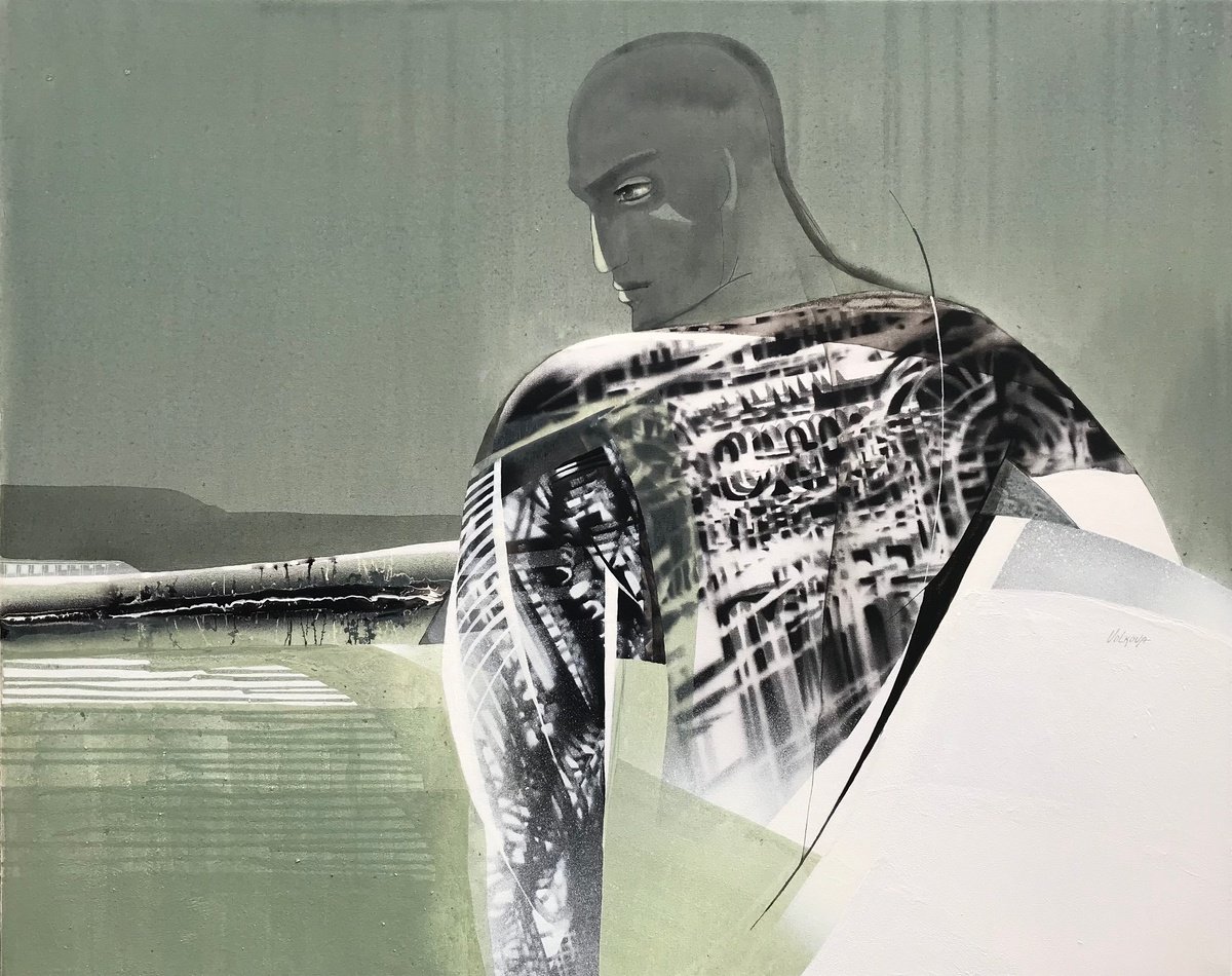 Organic Portrait Acrylic Painting By Marina Volkova, 39 X 31", Moonlight, Original Artwork