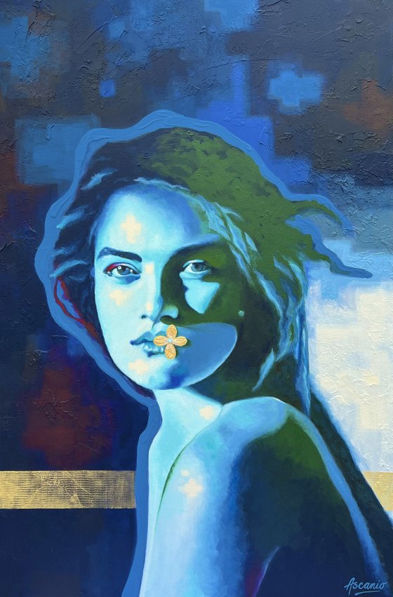 BLUE WOMAN, GOLDEN FLOWER