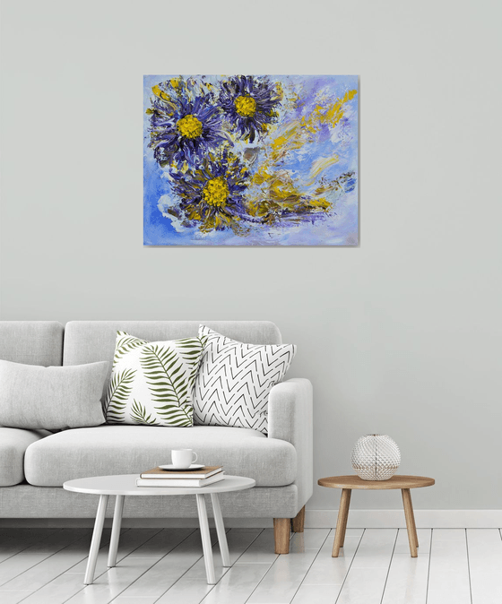 Angel's sky with a touch of Van Gogh ABSTRACT FLOWERS IMPRESSIONISTIC READY TO HANG FREE SHIPPING