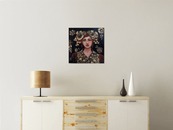 "La nuit d'or" acrylic and gold leaf 50x 50cm