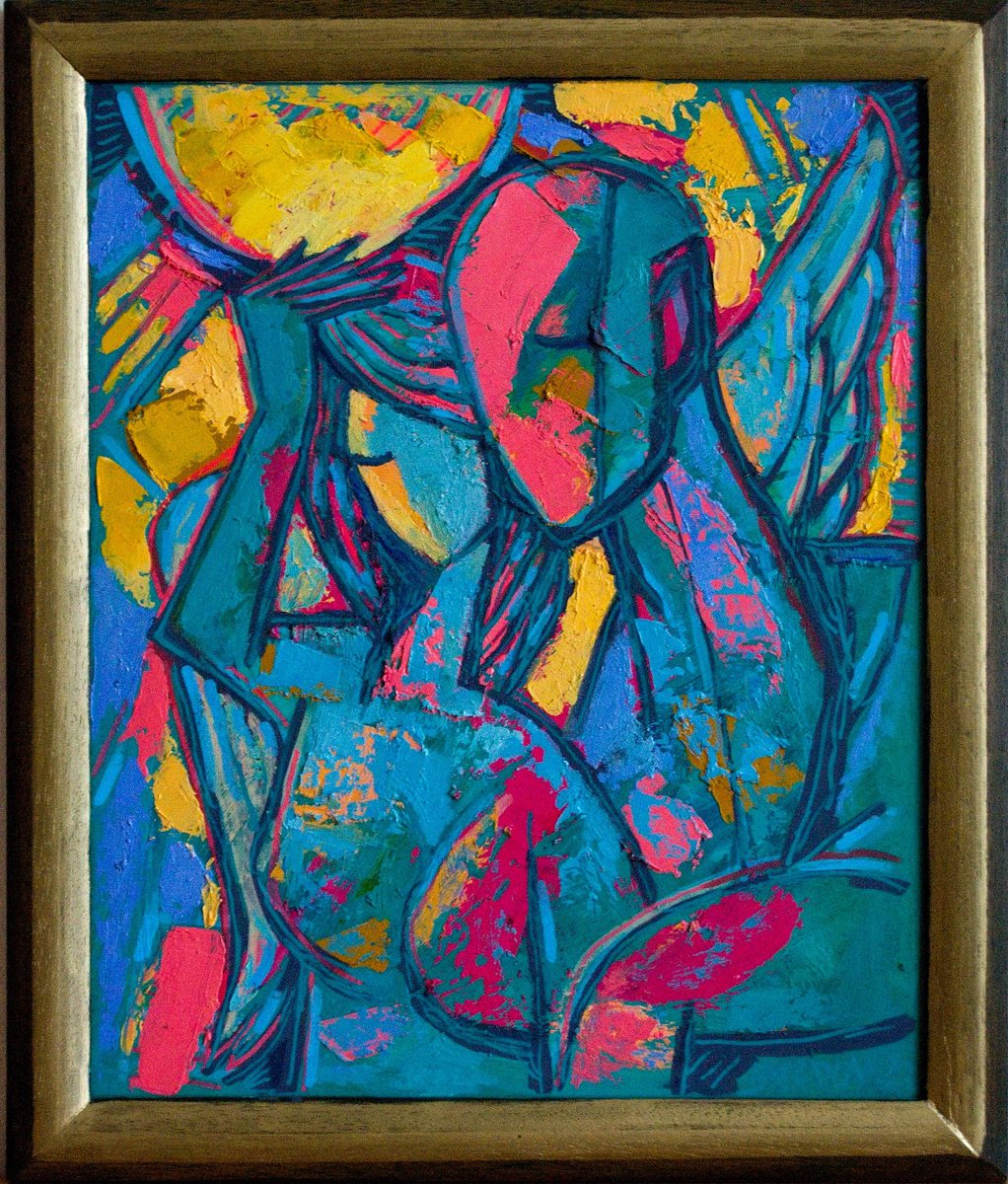 Expressive Portrait Oil Painting By Rumen Sazdov, 17 X 20", Spiritual Space, Original Artwork