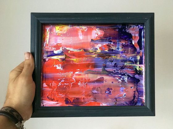 "Melt My Heart" - FREE USA SHIPPING - Original PMS Micro Painting On Glass, Framed - 11.5 x 10 inches