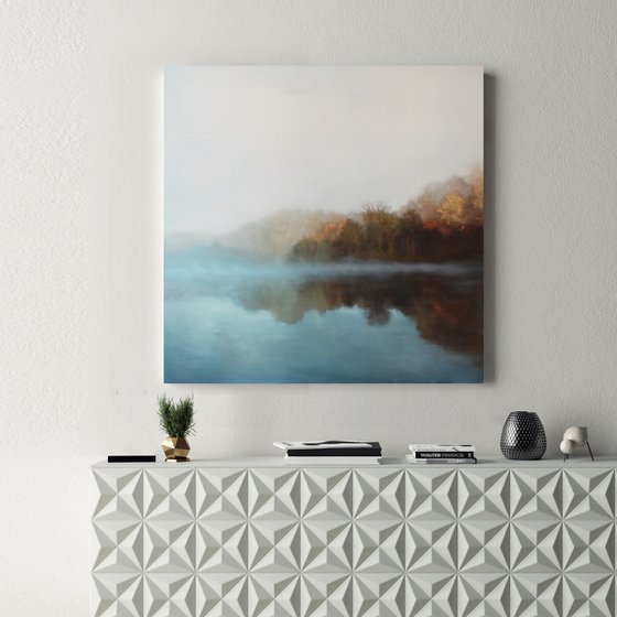 " Morning fog " River neutral oil art