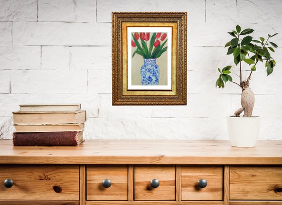 Red Tulips in a Chinese Ginger Jar