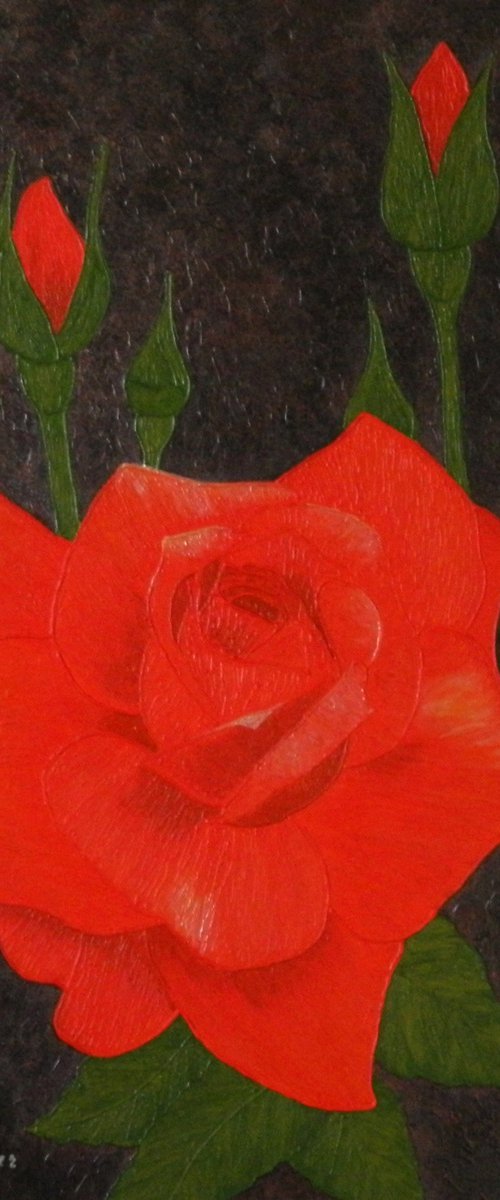 A Twinkle - large, modern red rose floral painting, gift idea, home, office decor by Liza Wheeler