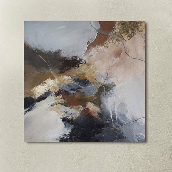 "Grit 2" Brown gray gold abstract acrylic art