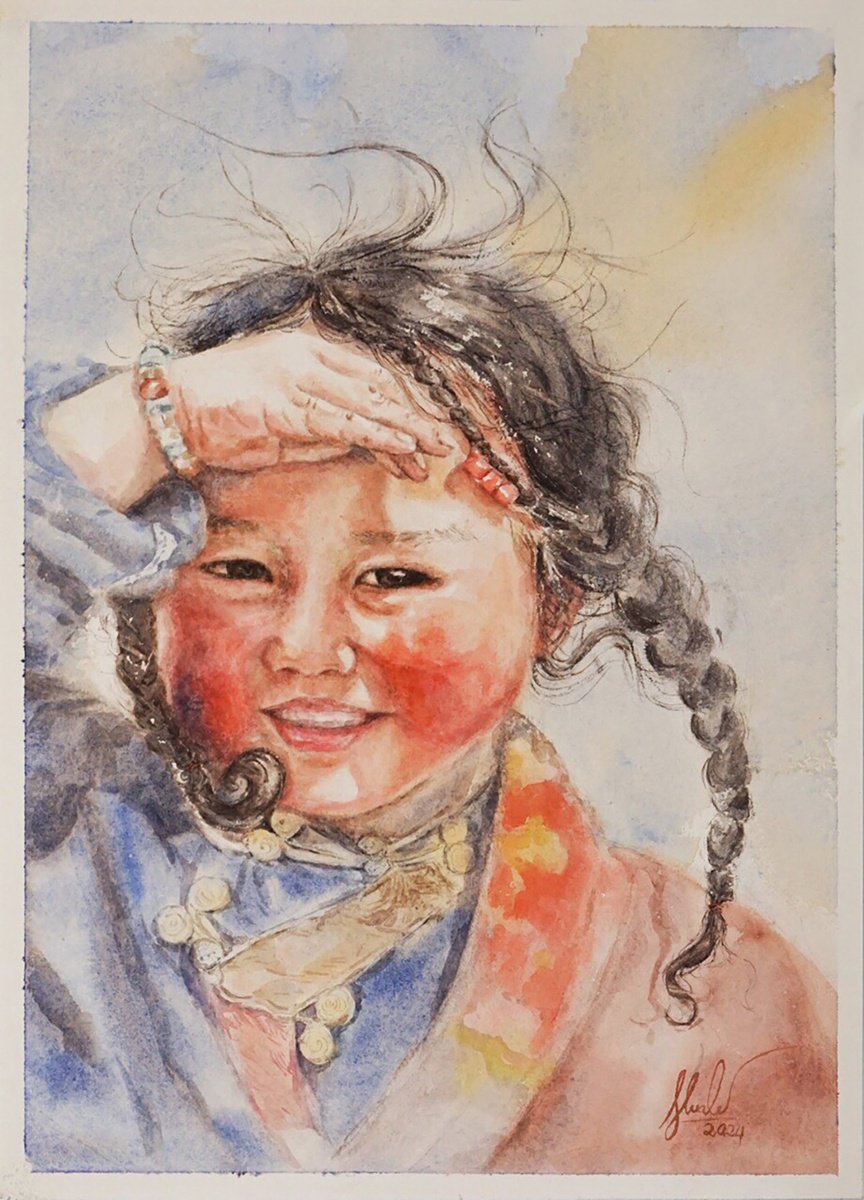 Portrait Watercolour By Hua Le, 10 X 14, Sunshine, Original Artwork
