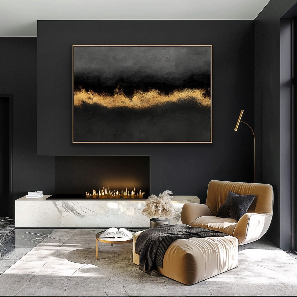 Black And Gold Skyline At Midnight By Indie Ru, 59 X 39, Artwork For Sale On Artfinder