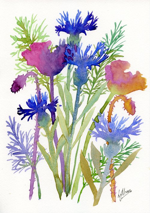 Cornflowers and Poppies by Lisa Mann
