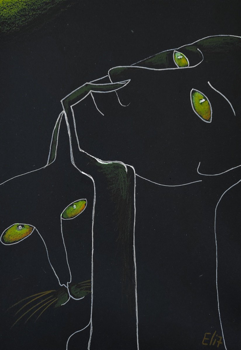 Expressive Animal Drawing By Elisheva Nesis, 9 X 13, Moon Eyes, Original Artwork