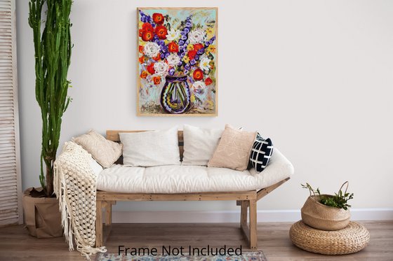 Poppies in a Deep Blue Vase