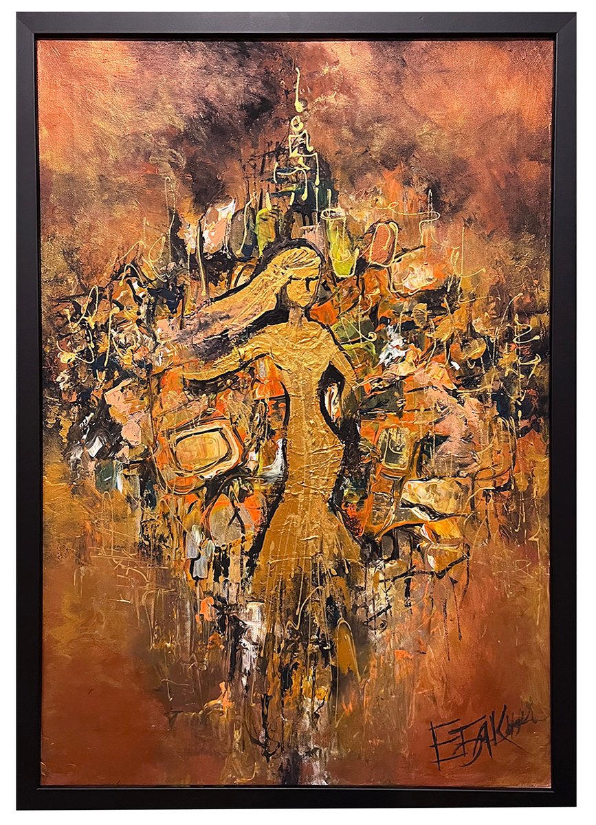 Abstract Portrait Acrylic Painting By Eleonora Bakalova, 16 X 22, Arabian Nights, Original Artwork