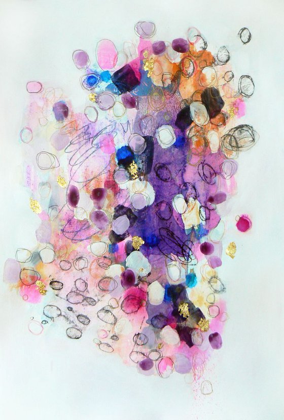 All that glistens (gold leaf, purple and pink original abstract)