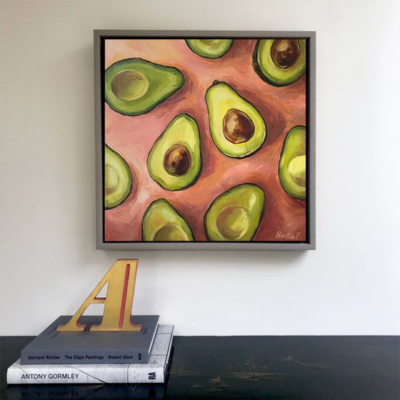 OTHER HALVES, Original Vibrant Minimalist Square Avocados Oil Painting