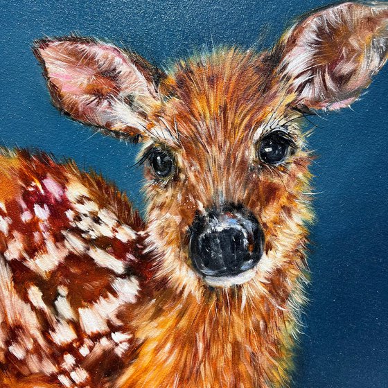Bambi. Little deer. Autumn forest. Deer painting.